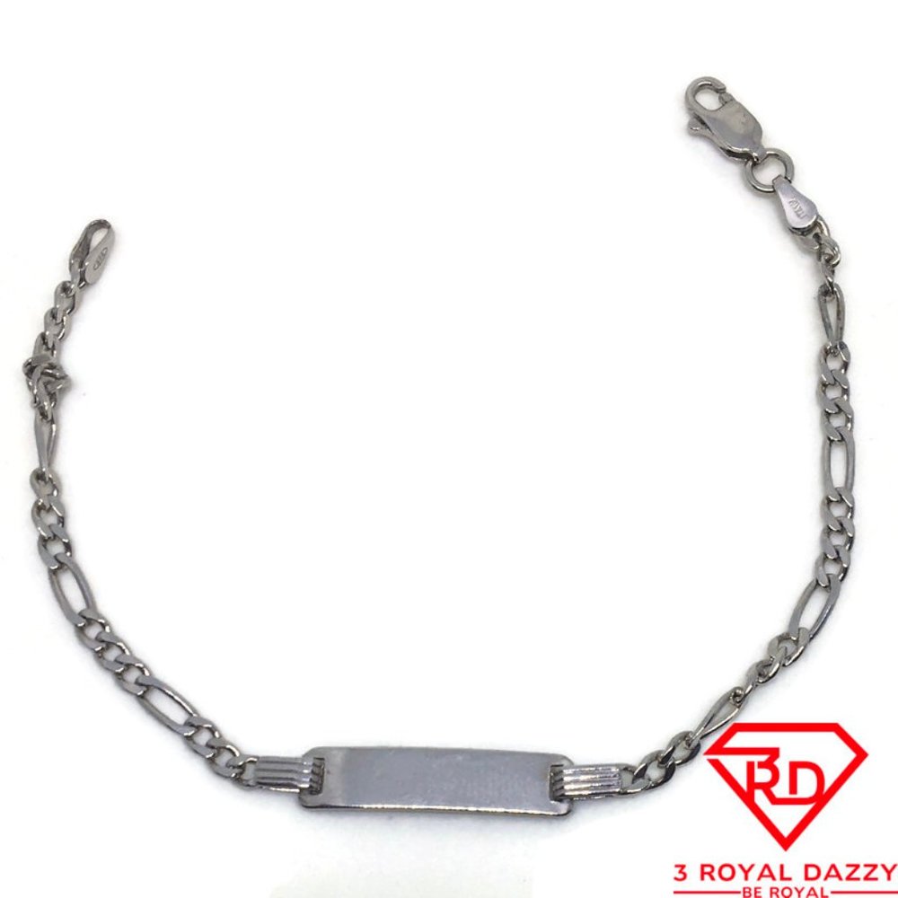 ID label Figaro Chain Bracelet 14k White Gold